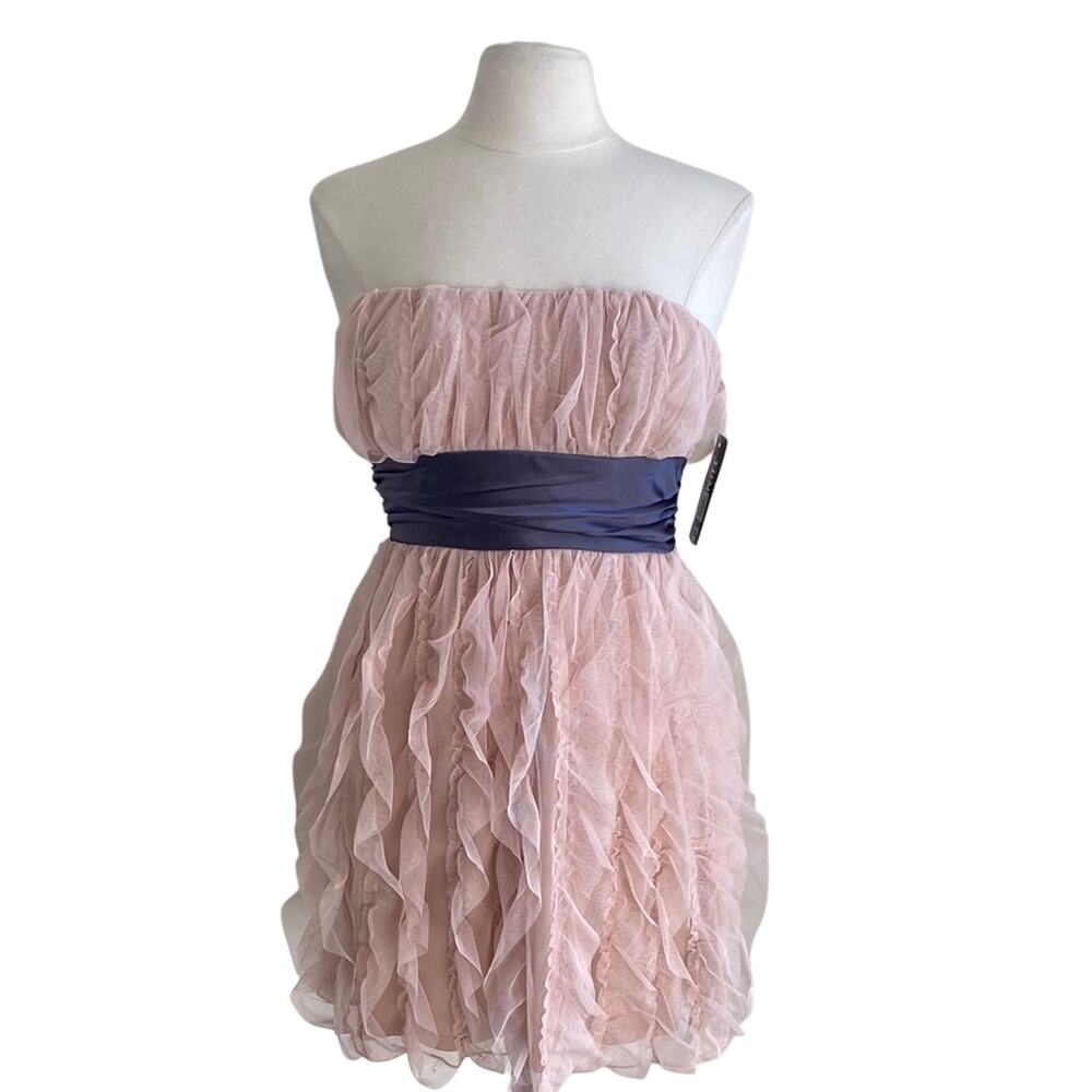 JUMP GIRL Strapless Ruffle Mini Dress Womens Sz 6 Blush Pink Grey Sash Fairy